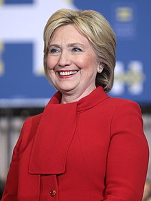 Clinton speaking at an event in Des Moines, Iowa during her 2016 presidential campaign